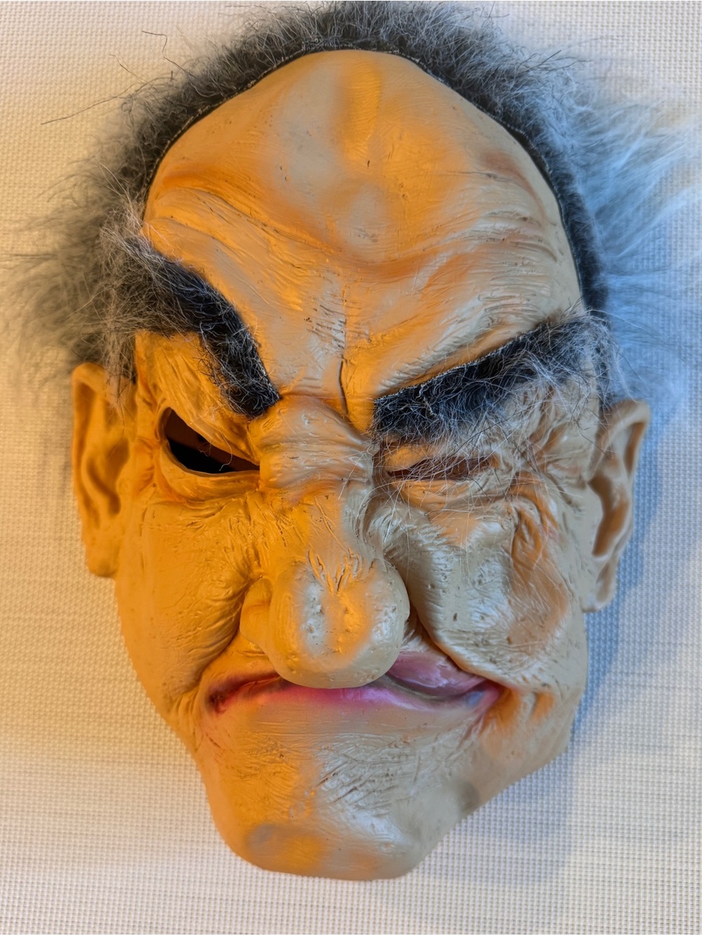 Wrinkled Face Halloween Half Mask Beige with Gray Hair